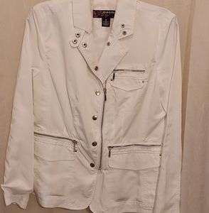 Peck & Peck white polyester jacket sz M zippers